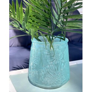 Aqua Palm Glass Jar